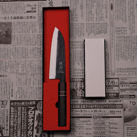Santoku Blue Steel Ebony Wood Handle 170mm - Lewis Knife